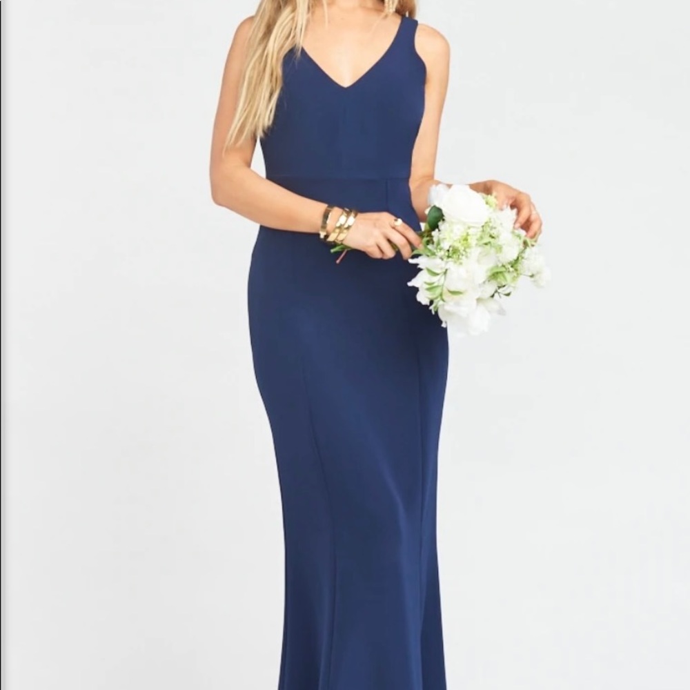 Show me your MuMu Morgan gown. Rich navy crepe bridesmaid dress. New with tags!